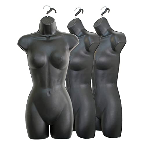 Black Female Mannequin Hip Long Hollow Back Body Torso Dress Form & Hanging Hook, S-M Sizes (3) #TOP2