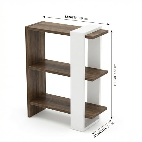 Image of Opus 3-Tier Modern Side Table & Nightstand, Dark Walnut & White | Two-Tone Accent Bookshelf, For Living Room, Bedroom & Office, 50x24x68cm