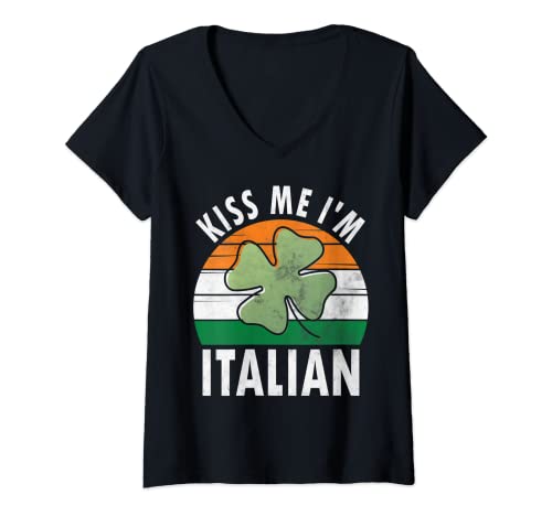Donna Kiss Me I'm Italian Shirt Funny Saint Patricks Day Gift Maglietta con Collo a V