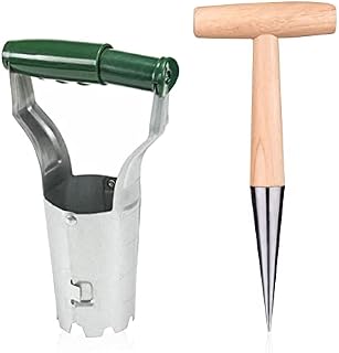Houdao Bulb Planter Tool Long Handle Bulb Planting Tool with Dibber Stainless Steel Garden Bulb Planter Tool Set for Outdoor Planting Garden Flowers Vegetables and Seeding