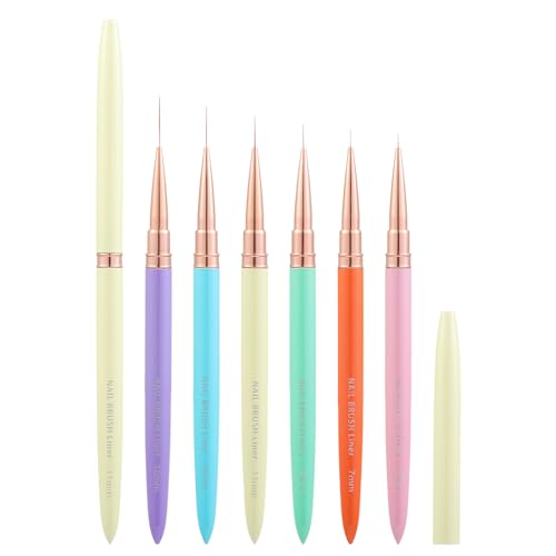 6Pcs Nail Art Liner Brushes Set, Colorful Detail Gel Painting Brushes
