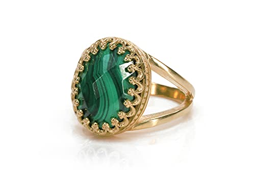 Bague malachite double bande or rose 14K, l'accessoire élégant pour vos fêtes et soirées
