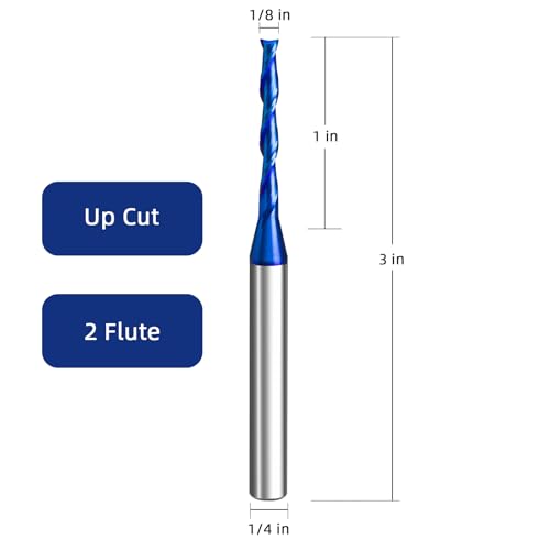 Image of 2PCS 1 /4 inch Shank Up Cut Solid Carbide Spiral Plunge Router Bits 1 /8 inch Cutting Dia. with Nano Blue Coating Carbide Bits for Woodworking,Trimming,Cutting,Carving&Engraving