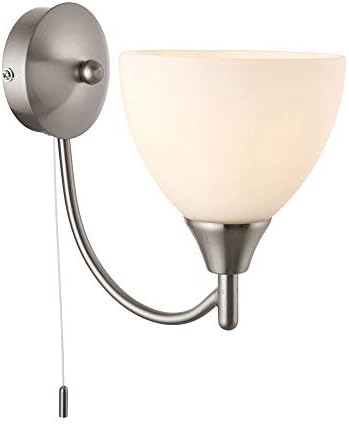 Satin Chrome Single E14 Dimmable Pull Cord Switch Wall Light Uplighter