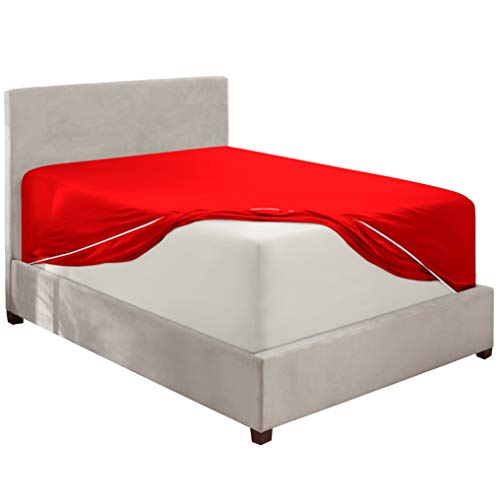 Image of Hearth & Harbor Extra Deep Pocket Full Fitted Sheet - Fits 18 to 24 Inch Mattress - Ultra Soft 1800 Microfiber, Wrinkle-Free & Breathable - Hotel Luxury Fitted Sheet Only, Red