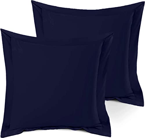 Saferay Green 600 Thread Count Cotton-Pillow-Shams-Euro-26x26 Set of 2, Fade, Wrinkle and Shrinkage Resistant Soft Cozy Pillow Covers with Envelope Closure Euro Bed Pillow Shams, (Navy Blue)