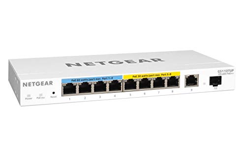 NETGEAR 10-Port Gigabit Ethernet Smart Managed Pro Ultra60 PoE Switch (GS110TUP) - with 4 x PoE+ and 4 x PoE++ @ 240W, 2 x 1G Uplinks, Desktop/Wall/Rackmount, and ProSAFE Lifetime Protection