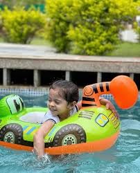 Image of Inflatable Kiddie Float | Water Baby Floater for Kids| Safe Anti-flip Diaper Style Swim Tube Rider| Swim Pool Tube for Toddlers|Multicolor Cute Swimming Pool Safety Seat (Excavator)
