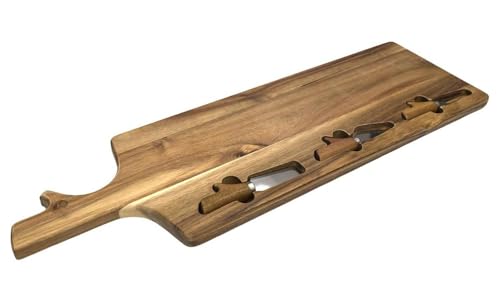 HowHomely Tabla de queso Fromage de madera de acacia con 3 cuchillos, tabla para servir de madera, tabla de queso, tabla de cortar, tabla de degustación, idea de regalo