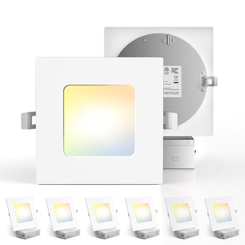 Amico 6 Pack 6 Inch 5CCT Ultra-Thin Square LED Recessed Ceiling Light