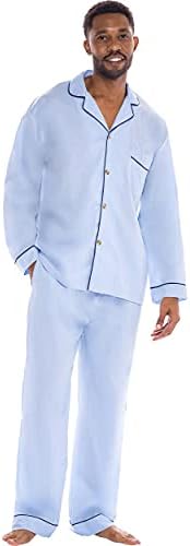 Alexander Del Rossa Men’s Pajama Set, Long Button Down Pajamas, Lightweight Cotton PJ Set
