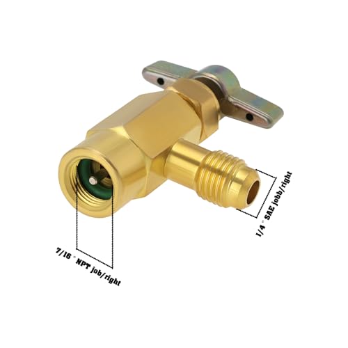 YINETTECH R600a Kältemittelventil Flaschenöffner Messing 7/16 Zoll Innengewinde auf 1/4 Zoll SAE Außengewinde Selbstdichtend Dosenhahnadapter für Klimaanlage Kältemittel