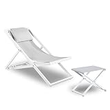 KATDANS Outdoor Beach Sling Chair with Ottoman Set - Portable Folding Lounge Chair of Teslin Reclini