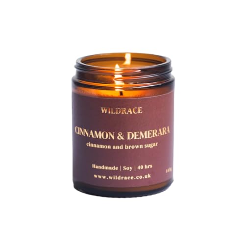 WILDRACE Cinnamon Cosy Autumnal Scented Candle with Brown Sugar Notes | Handmade in The UK with 100% Vegan and Plastic Free Materials | Fall Cottage Core Candles - Luxury