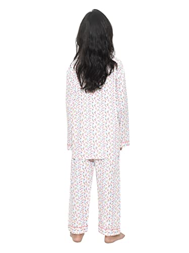 Image of Girls Premium Cotton Full Sleeves Printed Nightsuit Set | Collar Style Night Dress for Girls | Soft & Breathable Pajama Set | Trendy Kids Sleepwear & Nightwear