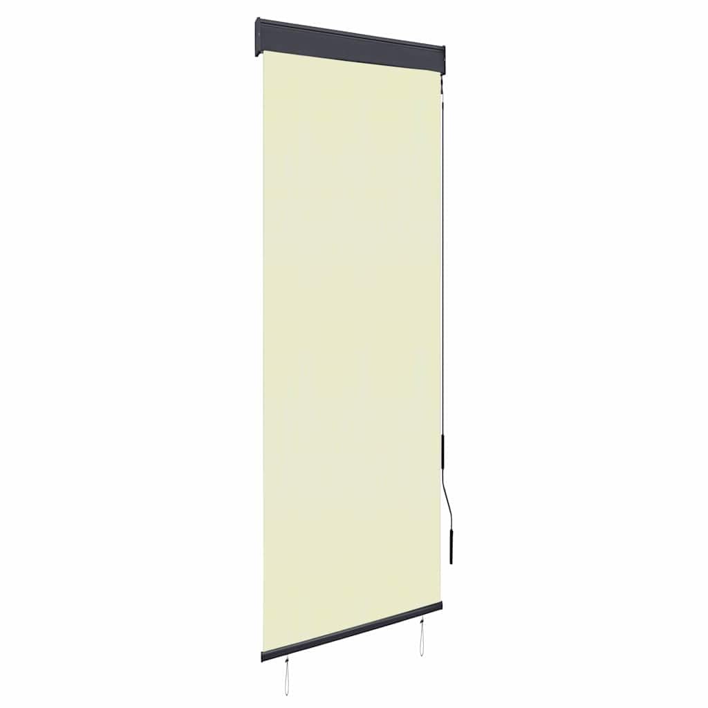 Außenrollo 60 x 250 cm Cremeweiß Polyester mit PA-Beschichtung Handkurbel Aluminium Frontstange Stahlkassette UV- und hitzeabweisend für Balkon Terrasse Garten Sichtschutz