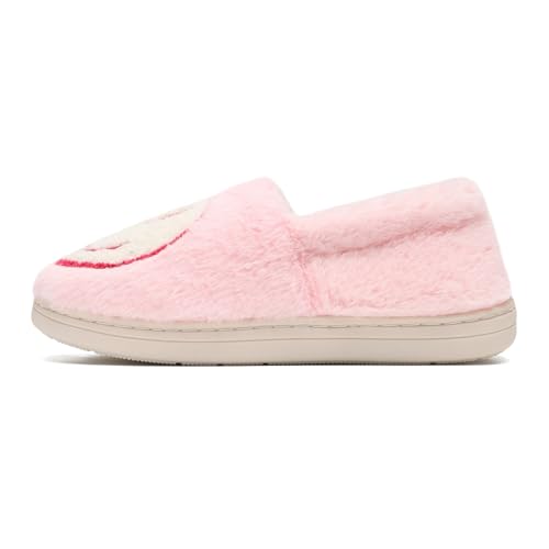 Smile Face Slippers,Retro Soft Plush Smile Fleece Lined House Shoes for Women Fuzzy Memory Foam Closed Back Slippers Anti Skid TPR Soft Sole4