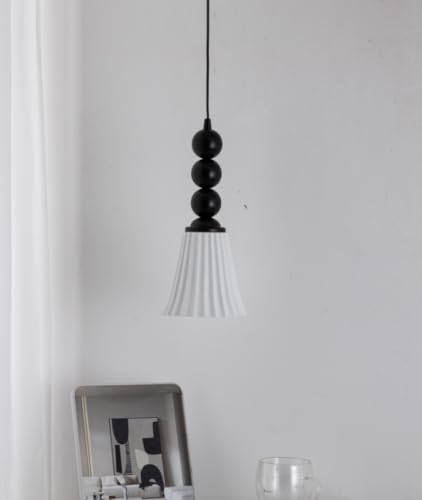 Lampe suspendue vintage fer forgé céramique abat-jour plissé ajustable - 3