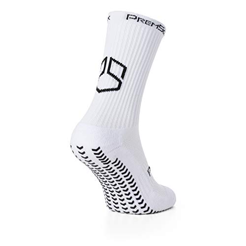 Premsox Football Grip Socks Non Slip Sports Sock Featuring Anti Skid Rubber Pads Inside And Out Low Mid-Calf Non Slip Cushion Crew Team For Running, Rugby, Basketball, Fitness White #TOP3