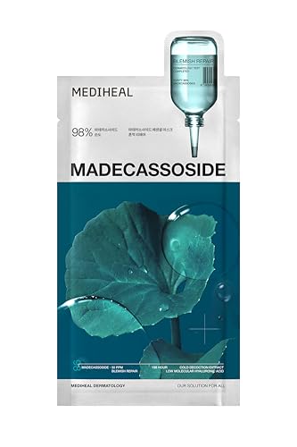 Image of MEDIHEAL Madecassoside Essential Mask Blemish Repair (1 Sheet) Korean Sheet Mask with 98% Purity Madecassoside & Hyaluronic Acid, Redness Relief, Skin Barrier Repair, Deep Hydration, Improves Skin Texture, Vegan Soothing Facial Mask
