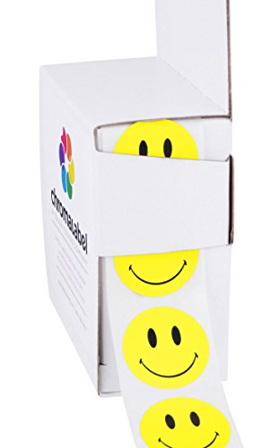 ChromaLabel Happy Face Stickers, 1000/Dispenser Box, 1 inch