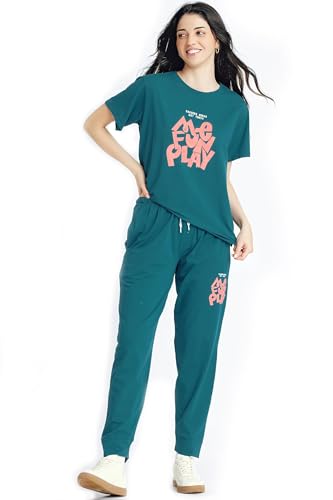 Image of ZEYO Night Suit for Womens Typography Printed Cotton Night Dress of Top and Joggers