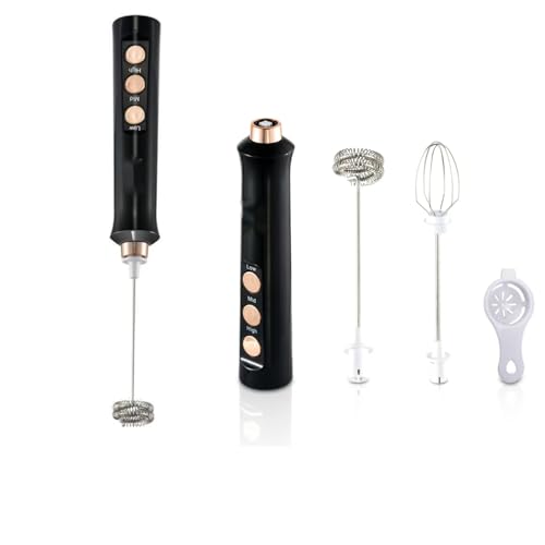 Espumador de Leche 3EN1 Espumador Leche Electrico con Batidor de Acero Inoxidable 3 Velocidades Batidora de Leche Portátil para Huevos, Café, Lattes, Capuchino Diseño Compacto para Cafeterías y Hogar