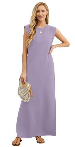 Image of GRECERELLE 2026 Women Year-Round Casual Round Neck Loose Split Wrinkle-Free Long Maxi Vacation Dress with Pockets (XXS-4XL)