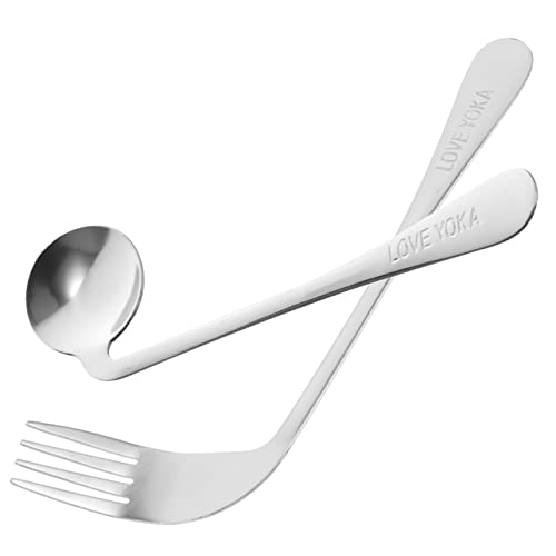 FOMIYES Angled Fork Spoon Set Lightweight Ergonomic Stainless Steel Utensils for Elderly Easy Use Feeding