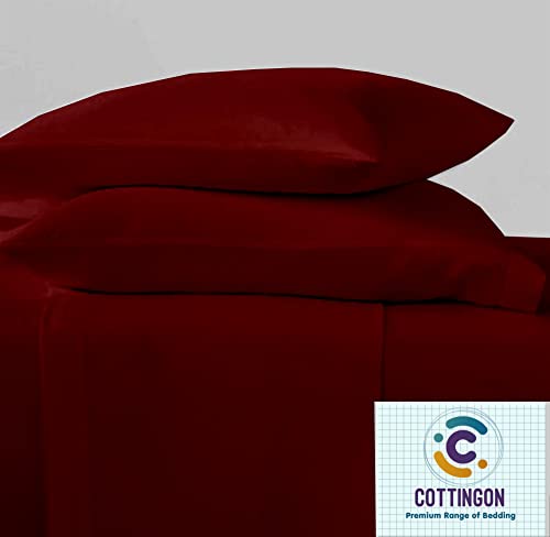 Image of Cottingon 5 PCs Split King Sheet Sets for Dual Adjustable Beds, Soft Luxury Microfiber XL Sheets for King Size Mattress Fits 15 to 18 deep Pocket, Burgundy