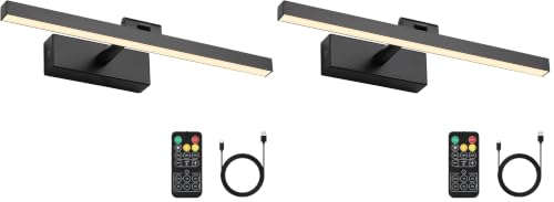 Image of Joosenhouse Wireless Picture Light Battery Operated Gallery Light with Remote Control Rechargeable Wall Lights Black 15.35 inch Dimmable and Timed Off Wall Sconce Light (Pack of 2)