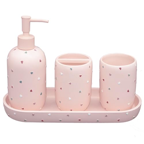 Bathroom Accessories Sets 4-Piece, Premium Pastel Heart Bathroom Accessory Complete