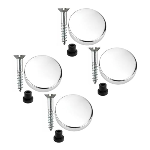 Pack of 4 Mirror Screws 25mm Zinc with Rubber Washers – 25mm Polished Chrome Flat Decorative Caps, Waterproof Fixings