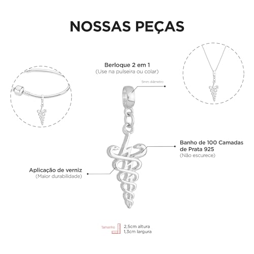 Berloque Símbolo da Fisioterapia Banhado a Prata 925
