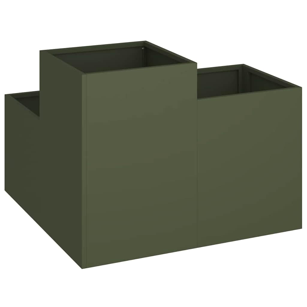 Doniczka ogrodowa oliwkowy 80 x 80 x 60 cm Stal nowoczesna metalowa prostokątna donica zewnętrzna odporna na UV na taras balkon łatwy montaż