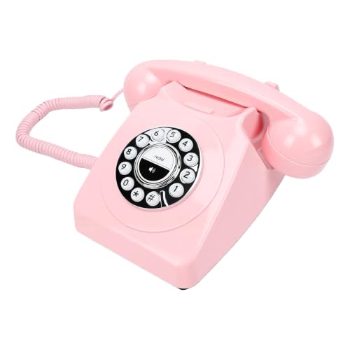Luocute Teléfono Bluetooth con Auricular, Teléfono Fijo Retro Inalámbrico con Estilo Giratorio, Admite Llamadas Manos Libres y Reproducción de Música para el Hogar (Pink)