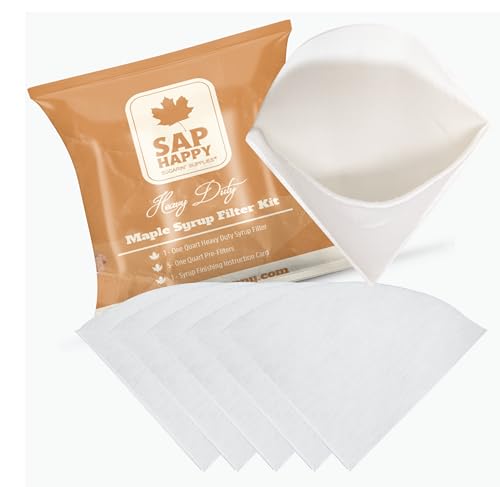 SAP HAPPY (6) Piece Maple Syrup Filter Set - (1) Heavy Duty Maple Sap Filter - (5) Syrup Pre Filters for Maple Syrup Production - (1) How-To Card for Maple Syrup Filtering.