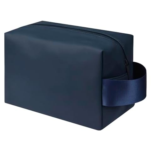 Hekyip Large Makeup Pouch Travel Cosmetic Organizer for Women Girl, Toiletry Bags with Handle and Slip-in Pockets, PU Zipper Makeup Bag(Navy Blue) Cover
