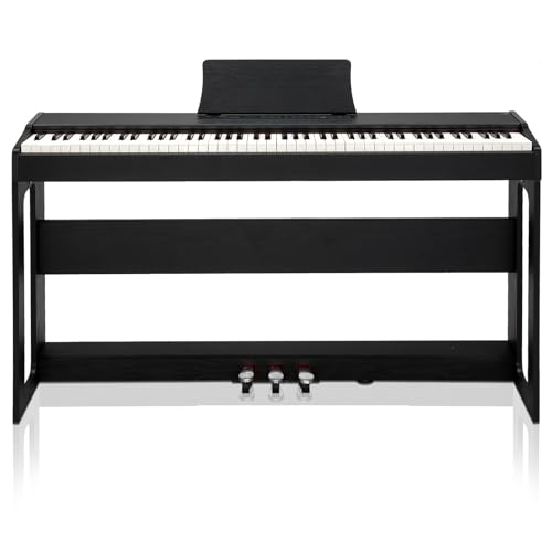 LALAHO E-Piano 88 Tasten Gewichteten, Klavier Digital Piano für Anfänger, Keyboard Piano mit 3 Pedal Einheit, MIDI-USB, Doppel-Bluetooth, Stereolautsprechern, 128 Töne und Rhythmen, Schwarz