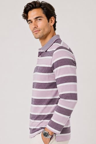 Image of SANE ORIGINALS Full Sleeves Polo T-Shirt for Men with Pocket || Stripe Collar and Pocket T-Shirt for Men Long Sleeves