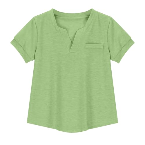 Girls Summer T Shirts Kids Casual V Neck Short Sleeve Basic Tee Tops 2025 Fashion Vacation Tops Loose Fit 3-14 Years3