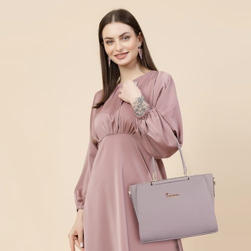 Image of Lady Quinton structured handbag with gold-tone hardware, dual handles, and detachable strap