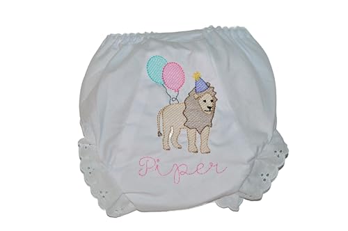 Party Animal Birthday Bloomers for Girls Personalized Lion with Balloons Zoo Safari Diaper Cover