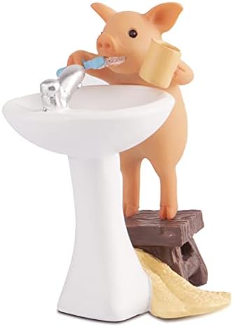 KEEPKAP Pig Statue Mini Pig Figurine, Resin Home Decor, Lucky Animal Garden Statue for Micro Landscape (Pig is Brushing Teeth)