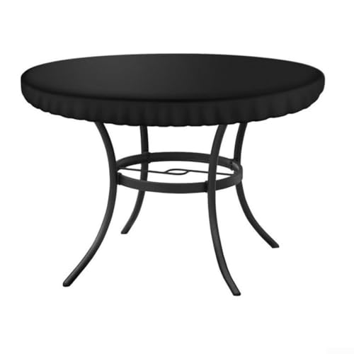 Cubierta redonda de tela Oxford 210D impermeable para mesa de patio con forro de PVC, cordón ajustable, se adapta a muebles de acero al aire libre de 31 a 49 pulgadas de diámetro, color negro (94 x 10