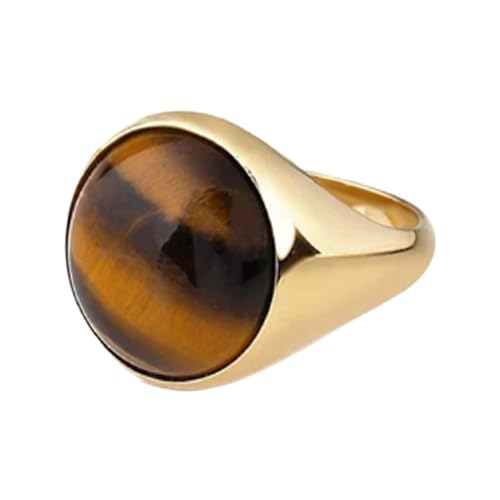 Muskan Handcraft Solid 925 Sterling Silver Mens Signet Ring | Tiger Eye Round Gemstone 14k Yellow Gold Vermeil Men Ring | Handmade Wedding Ring | Christmas Gift For Men