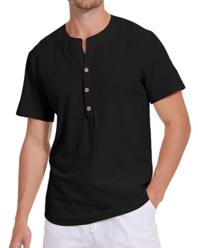 Chemise en lin homme manches courtes légère coupe droite col en V été