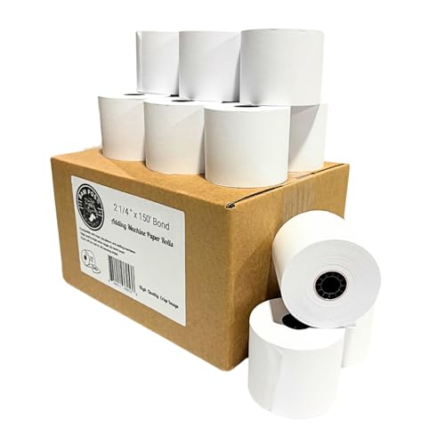 BAM POS 2 1/4' x 150' 1-Ply Bond Paper Rolls - For Machines & Calculators - Clear Prints -...
