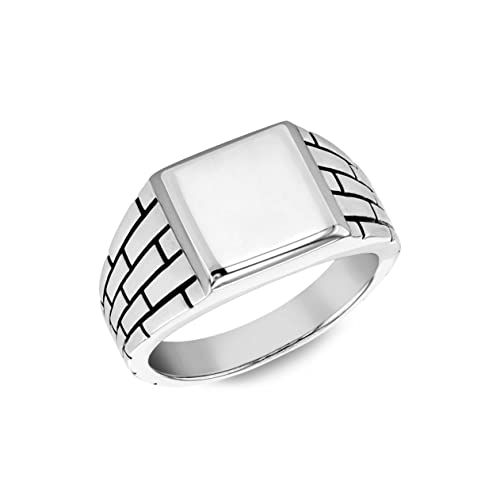 Chevalière carrée argent sterling motif brique mat bague homme Tuscany Silver