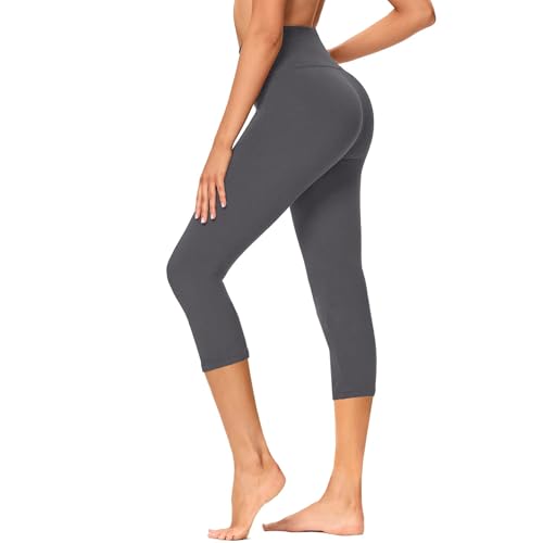 GAYHAY High Waisted Capri Leggings for Women - Soft Slim Yoga Pants for Running Cycling Workout B-Grey